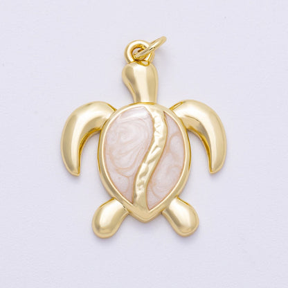 16K Gold Filled 28mm White Enamel Turtle Tortoise Animal Charm | Charms-00496