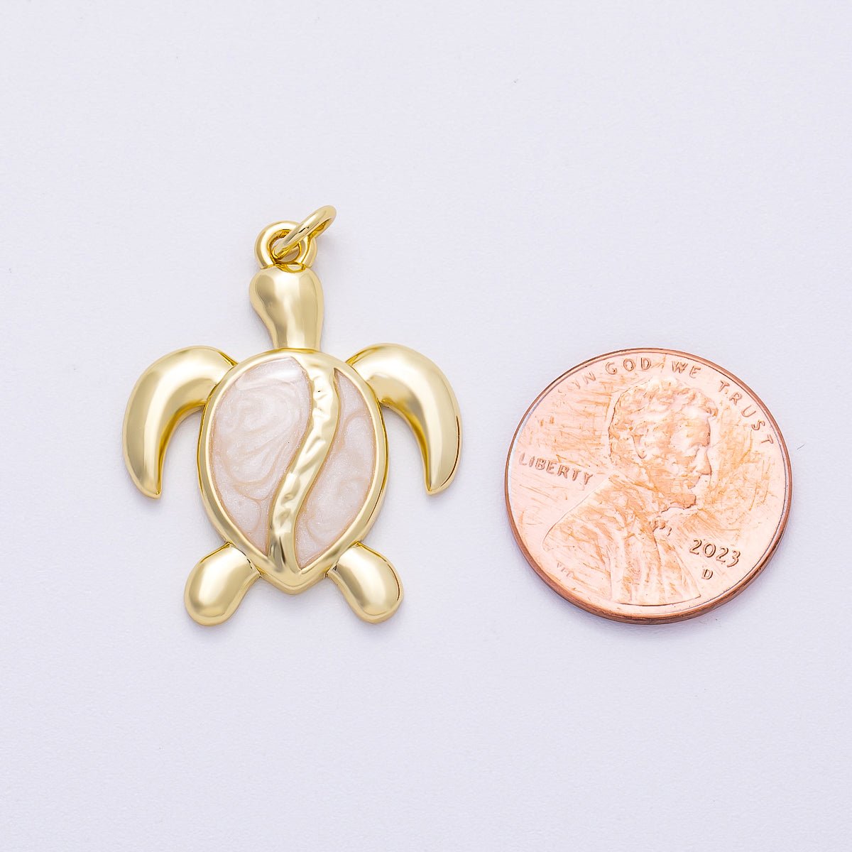 16K Gold Filled 28mm White Enamel Turtle Tortoise Animal Charm | Charms-00496