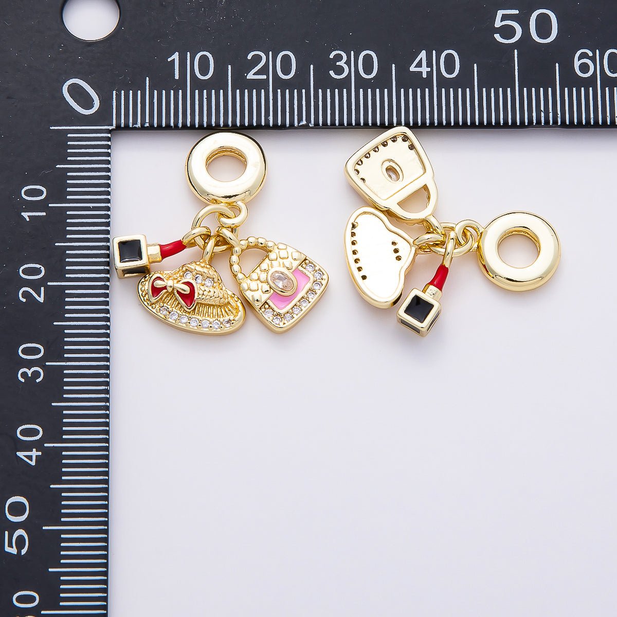16K Gold Filled 29mm Bag Hat Makeup Micro Paved CZ Drop Rondelle Pendant | Charms-00855