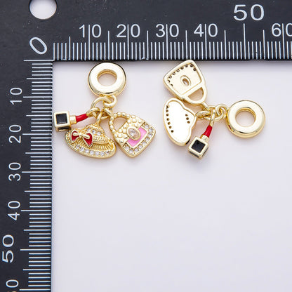 16K Gold Filled 29mm Bag Hat Makeup Micro Paved CZ Drop Rondelle Pendant | Charms-00855