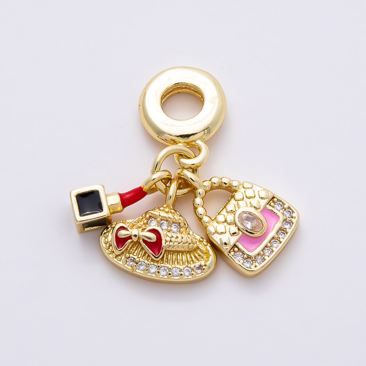 16K Gold Filled 29mm Bag Hat Makeup Micro Paved CZ Drop Rondelle Pendant | Charms-00855