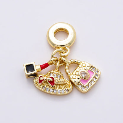 16K Gold Filled 29mm Bag Hat Makeup Micro Paved CZ Drop Rondelle Pendant | Charms-00855
