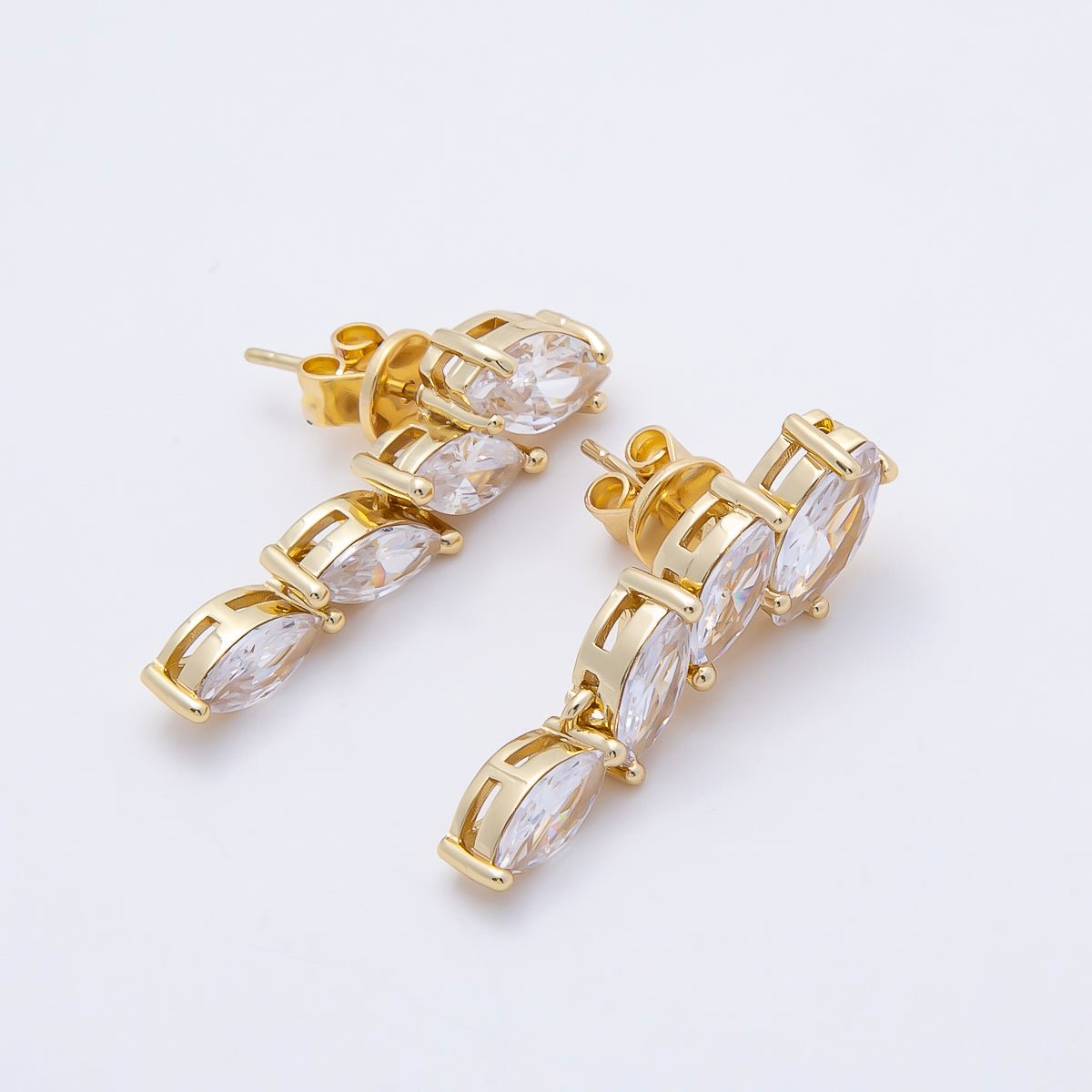 16K Gold Filled 29mm Marquise CZ Statement Drop Stud Earrings | Earrings-00456