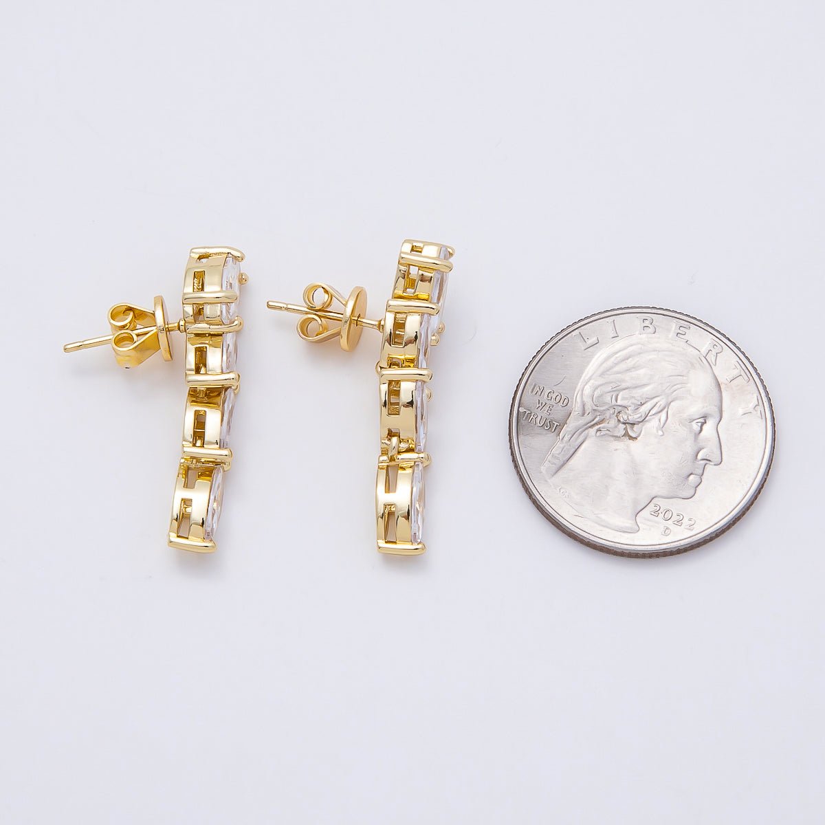 16K Gold Filled 29mm Marquise CZ Statement Drop Stud Earrings | Earrings-00456