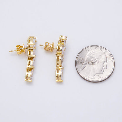 16K Gold Filled 29mm Marquise CZ Statement Drop Stud Earrings | Earrings-00456