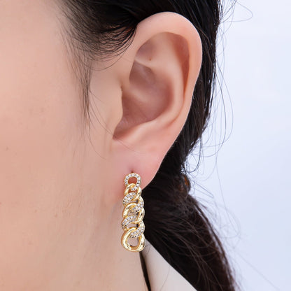 16K Gold Filled 29mm Micro Paved CZ Curb Chain Link Drop Stud Earrings | Earrings-00307