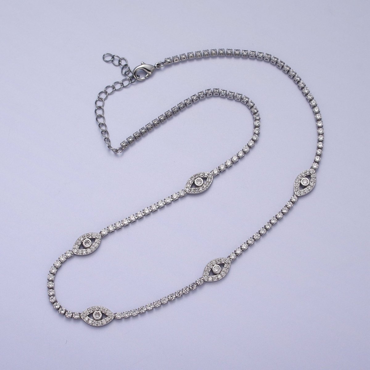 16K Gold Filled 2mm Evil Eye Micro Paved 16 Inch Tennis Chain Necklace | WA-2504