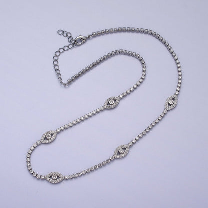 16K Gold Filled 2mm Evil Eye Micro Paved 16 Inch Tennis Chain Necklace | WA-2504