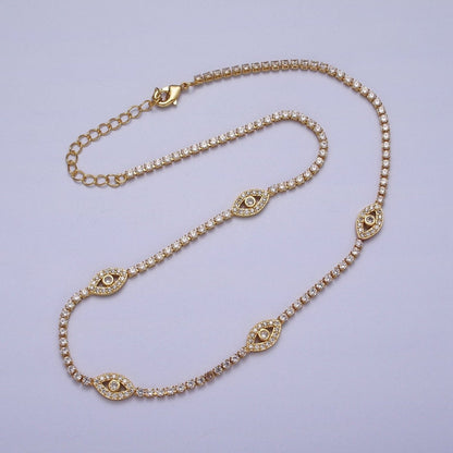 16K Gold Filled 2mm Evil Eye Micro Paved 16 Inch Tennis Chain Necklace | WA-2504