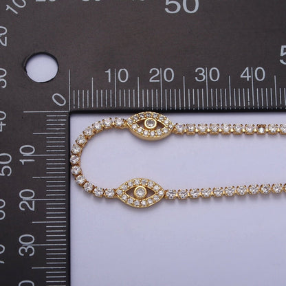 16K Gold Filled 2mm Evil Eye Micro Paved 16 Inch Tennis Chain Necklace | WA-2504
