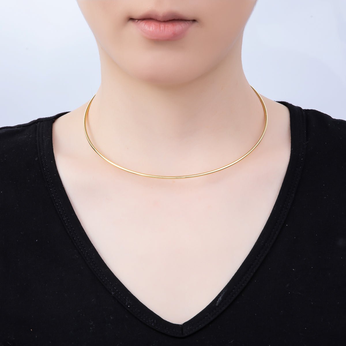 16K Gold Filled 2mm Minimalist Floating Collar Torque Necklace in Gold &amp; Silver | WA-04442 WA-04443
