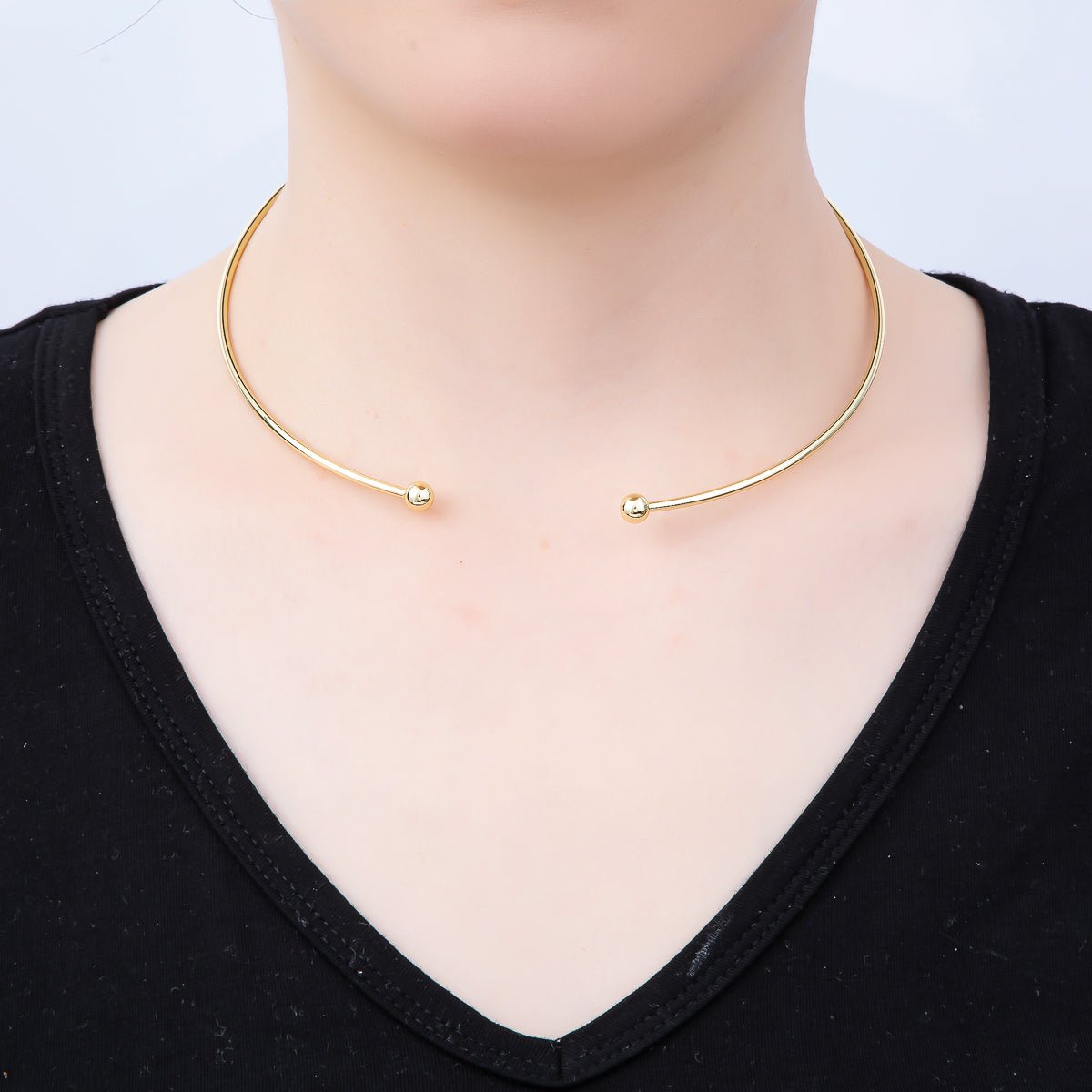 16K Gold Filled 2mm Minimalist Torque Floating Collar Necklace in Gold &amp; Silver | WA-04480 - WA-04481