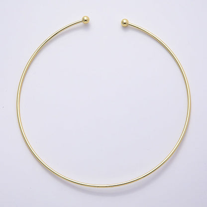 16K Gold Filled 2mm Minimalist Torque Floating Collar Necklace in Gold &amp; Silver | WA-04480 - WA-04481