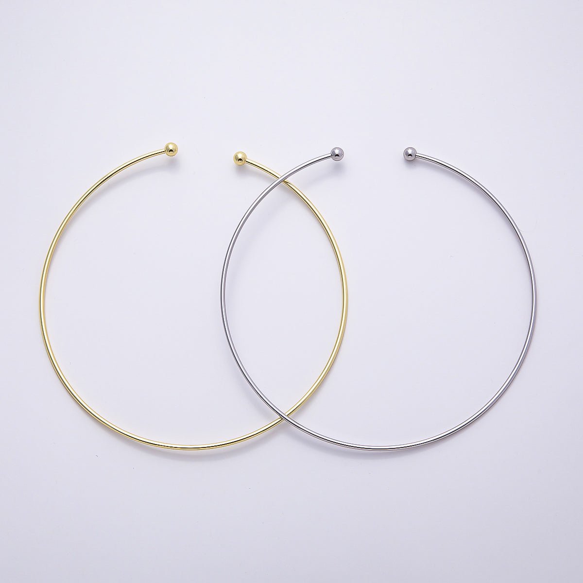 16K Gold Filled 2mm Minimalist Torque Floating Collar Necklace in Gold &amp; Silver | WA-04480 - WA-04481