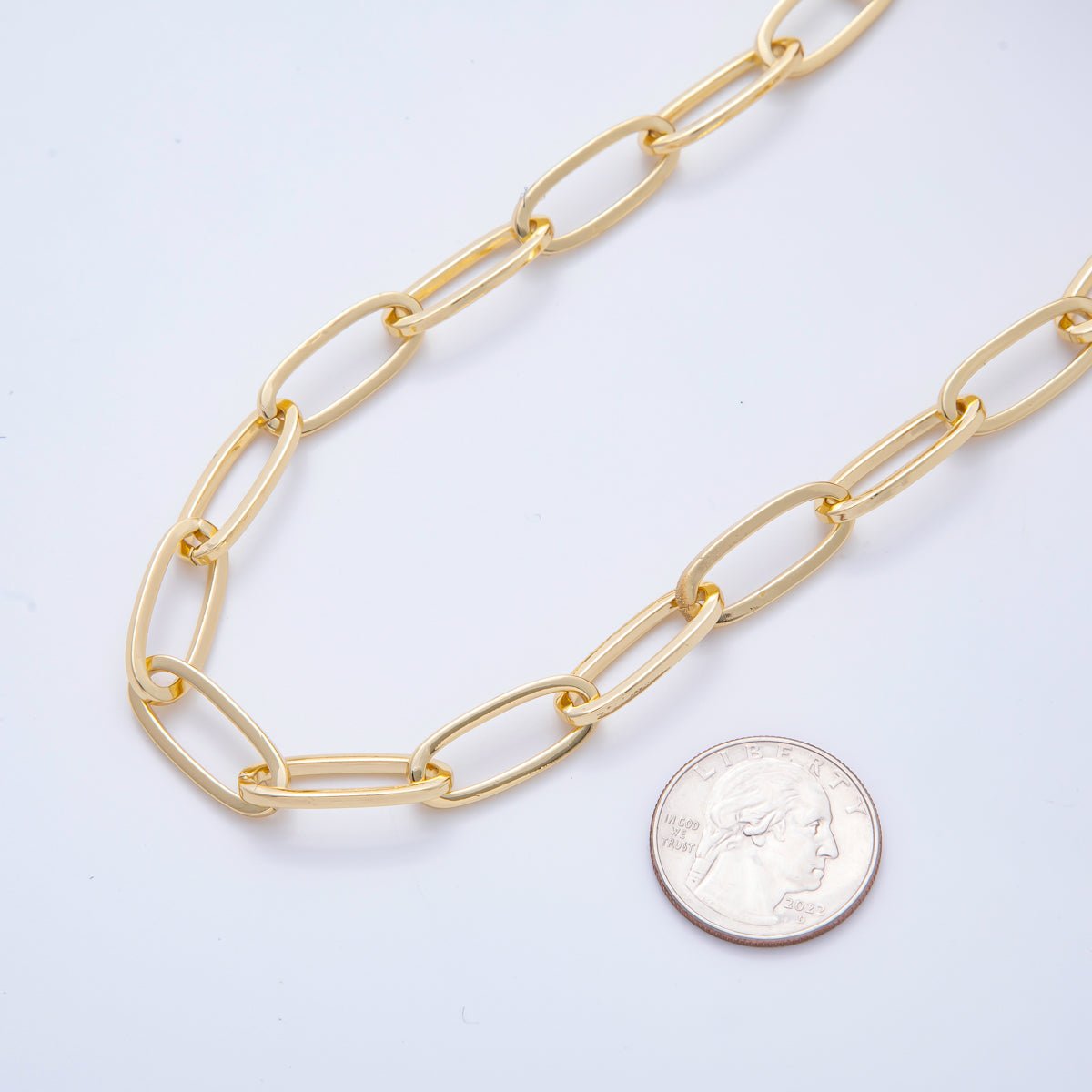 16K Gold Filled 23mm x 9mm Unfinished Big Oval Chunky Paperclip Chain by Yard | ROLL-1691