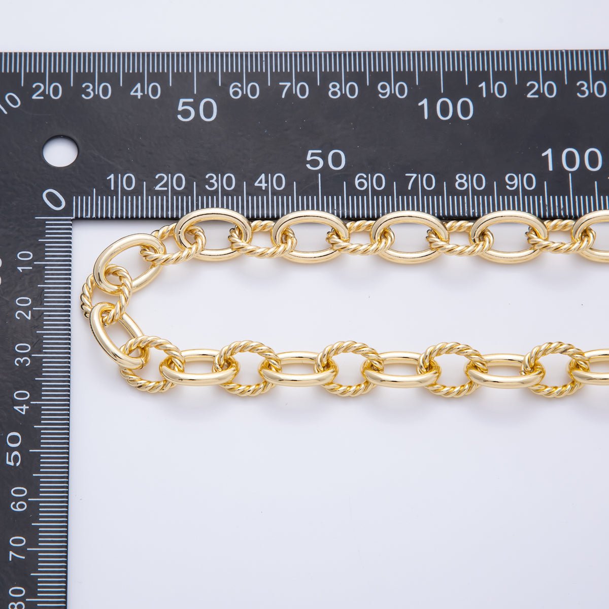 16K Gold Filled 13mm x 11mm Unfinished Twist Oval Textured Rollo Unique Fancy Chain by Yard | ROLL-1692