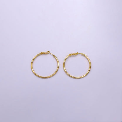 16K Gold Filled 30mm, 40mm, 50mm, 60mm, 70mm Minimalist Hinge-Hoop Earrings | AB1281 - AB1285