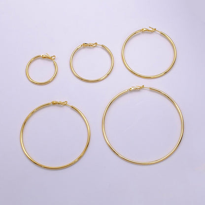 16K Gold Filled 30mm, 40mm, 50mm, 60mm, 70mm Minimalist Hinge-Hoop Earrings | AB1281 - AB1285
