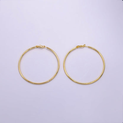 16K Gold Filled 30mm, 40mm, 50mm, 60mm, 70mm Minimalist Hinge-Hoop Earrings | AB1281 - AB1285