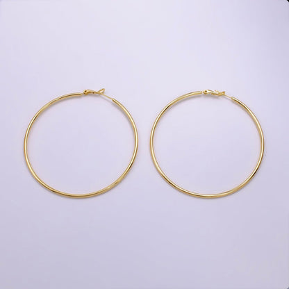 16K Gold Filled 30mm, 40mm, 50mm, 60mm, 70mm Minimalist Hinge-Hoop Earrings | AB1281 - AB1285