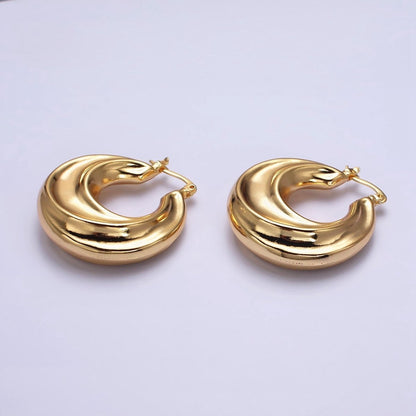 16K Gold Filled 30mm Chubby Twirl French Lock Latch Hoop Earrings | AE084