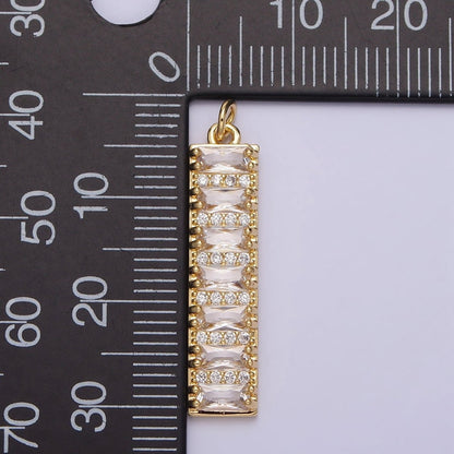 16K Gold Filled 30mm Clear CZ Baguette Lined Micro Paved Band Tag Charm | AC1133