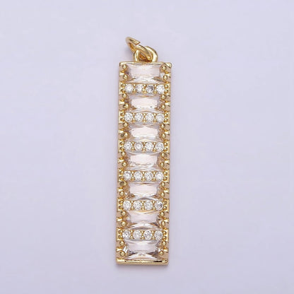 16K Gold Filled 30mm Clear CZ Baguette Lined Micro Paved Band Tag Charm | AC1133