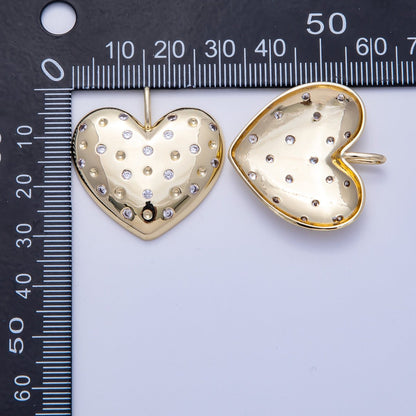 16K Gold Filled 30mm Clear CZ Dotted Chubby Love Heart Pendant | Charms-00615