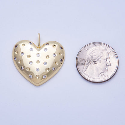 16K Gold Filled 30mm Clear CZ Dotted Chubby Love Heart Pendant | Charms-00615