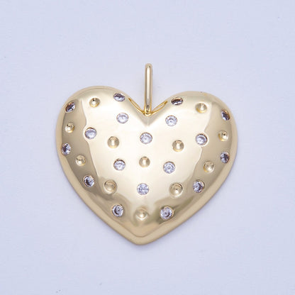 16K Gold Filled 30mm Clear CZ Dotted Chubby Love Heart Pendant | Charms-00615