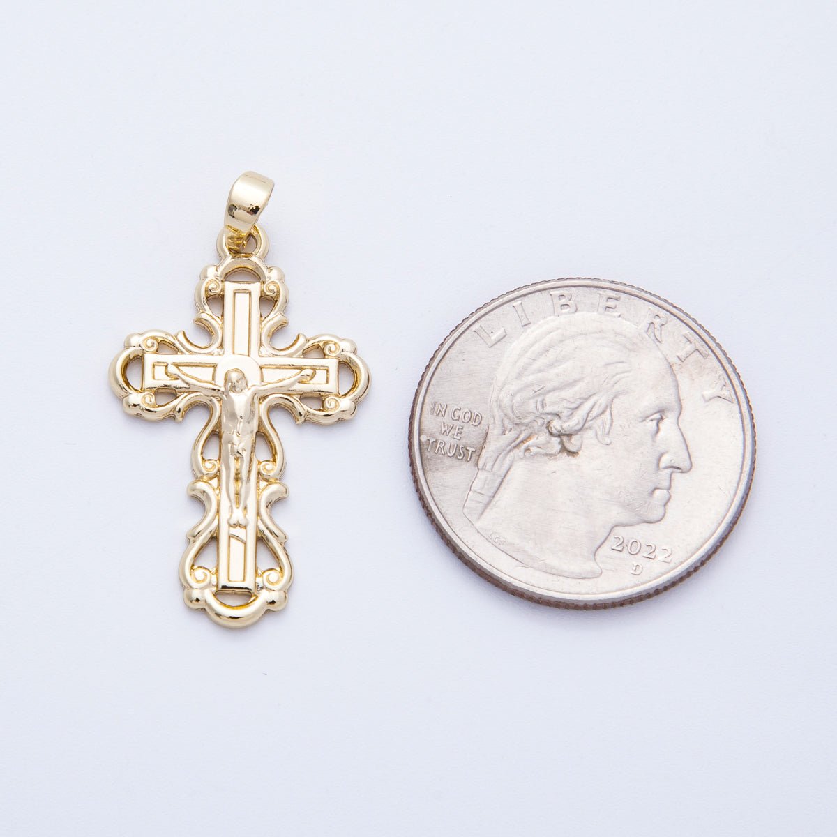 16K Gold Filled 30mm Crucifix Religious Cross Pendant | Charms-00213
