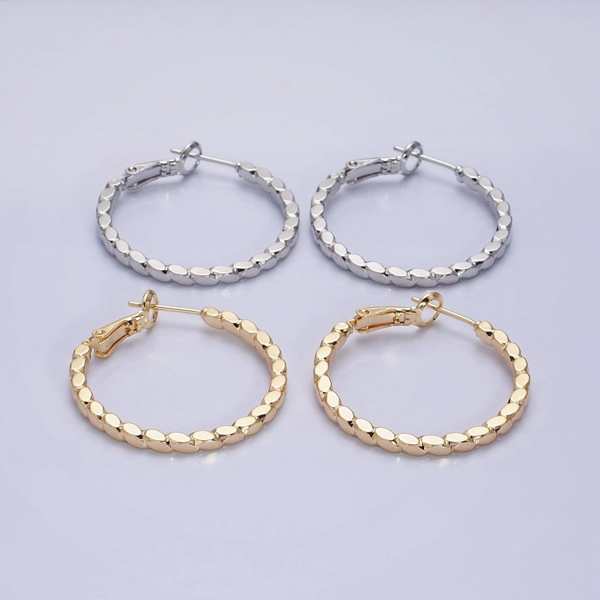 16K Gold Filled 30mm Geometric Oval Lined Hinge Hoop Earrings in Gold &amp; Silver | AB1425 AB1426
