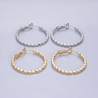 16K Gold Filled 30mm Geometric Oval Lined Hinge Hoop Earrings in Gold &amp; Silver | AB1425 AB1426