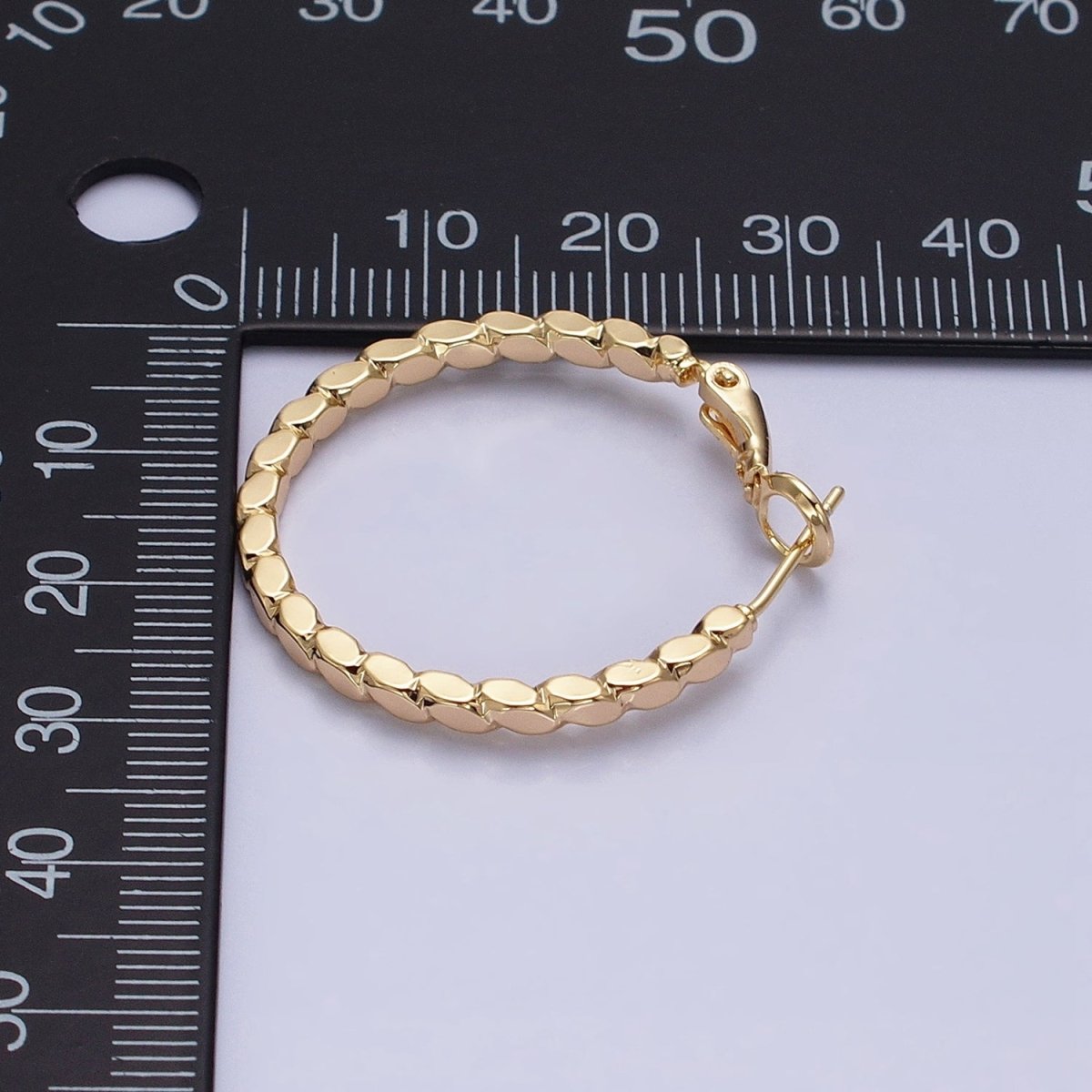 16K Gold Filled 30mm Geometric Oval Lined Hinge Hoop Earrings in Gold &amp; Silver | AB1425 AB1426
