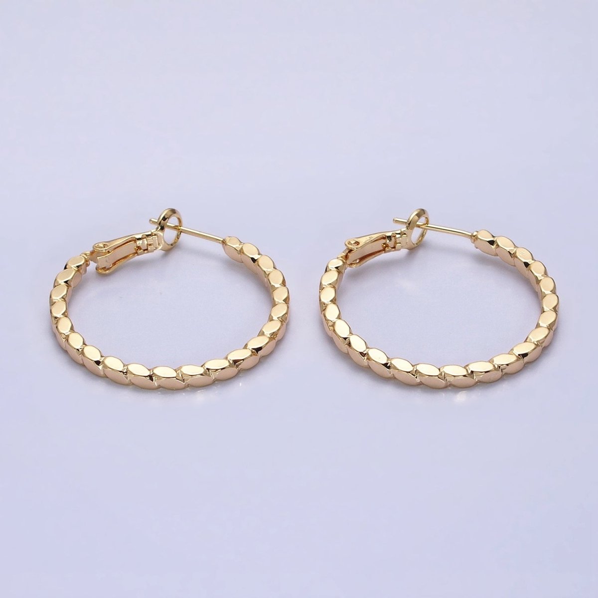16K Gold Filled 30mm Geometric Oval Lined Hinge Hoop Earrings in Gold &amp; Silver | AB1425 AB1426