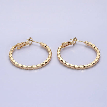 16K Gold Filled 30mm Geometric Oval Lined Hinge Hoop Earrings in Gold &amp; Silver | AB1425 AB1426
