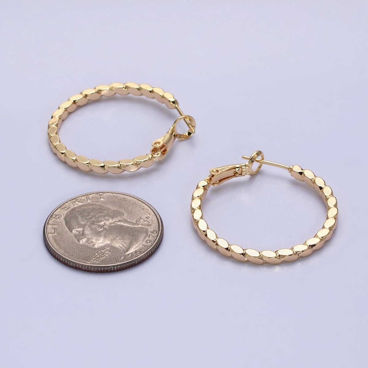16K Gold Filled 30mm Geometric Oval Lined Hinge Hoop Earrings in Gold &amp; Silver | AB1425 AB1426
