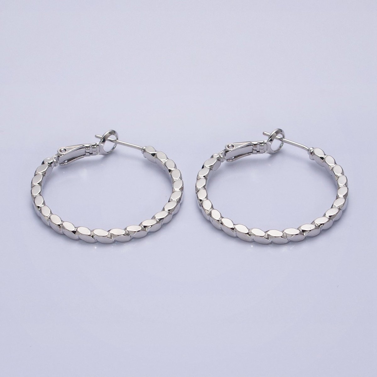 16K Gold Filled 30mm Geometric Oval Lined Hinge Hoop Earrings in Gold &amp; Silver | AB1425 AB1426