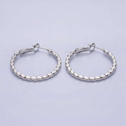 16K Gold Filled 30mm Geometric Oval Lined Hinge Hoop Earrings in Gold &amp; Silver | AB1425 AB1426