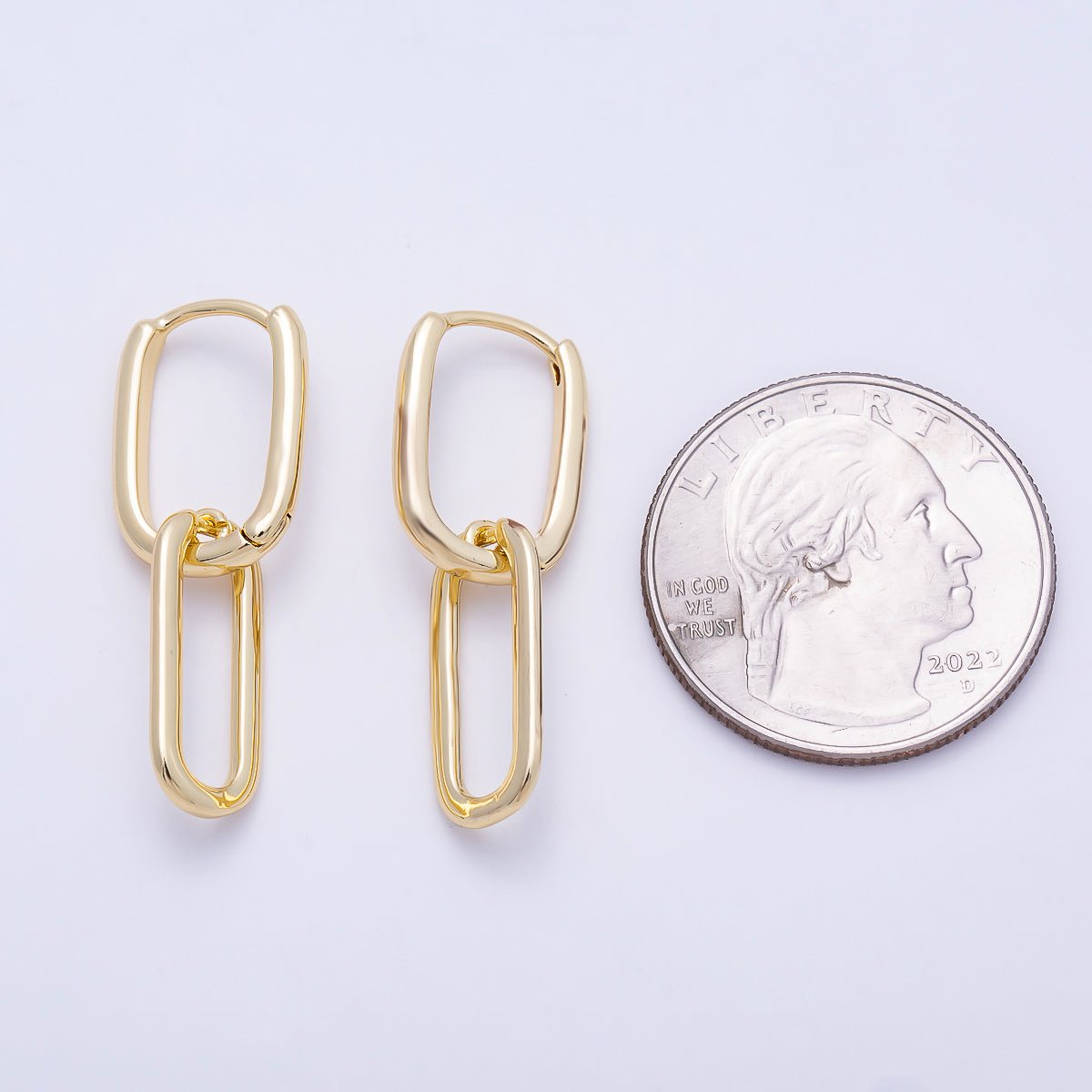 16K Gold Filled 30mm Minimalist Paperclip Oblong Chain Link Drop Hoop | Earrings-00700