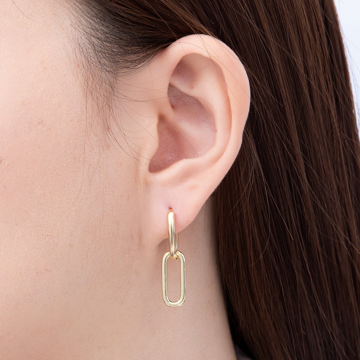 16K Gold Filled 30mm Minimalist Paperclip Oblong Chain Link Drop Hoop | Earrings-00700