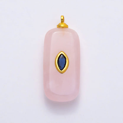 16K Gold Filled 30mm Multicolor CZ Embedded Gemstone Rectangular Pendant | Charms-00826 ~ Charms-00833