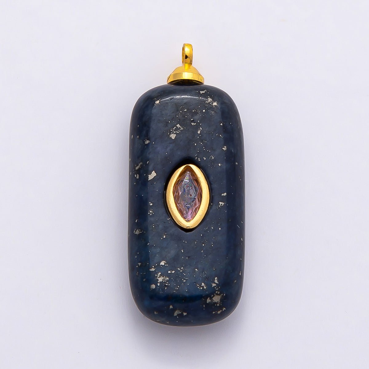 16K Gold Filled 30mm Multicolor CZ Embedded Gemstone Rectangular Pendant | Charms-00826 ~ Charms-00833
