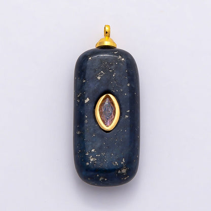 16K Gold Filled 30mm Multicolor CZ Embedded Gemstone Rectangular Pendant | Charms-00826 ~ Charms-00833