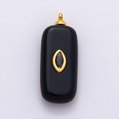 16K Gold Filled 30mm Multicolor CZ Embedded Gemstone Rectangular Pendant | Charms-00826 ~ Charms-00833