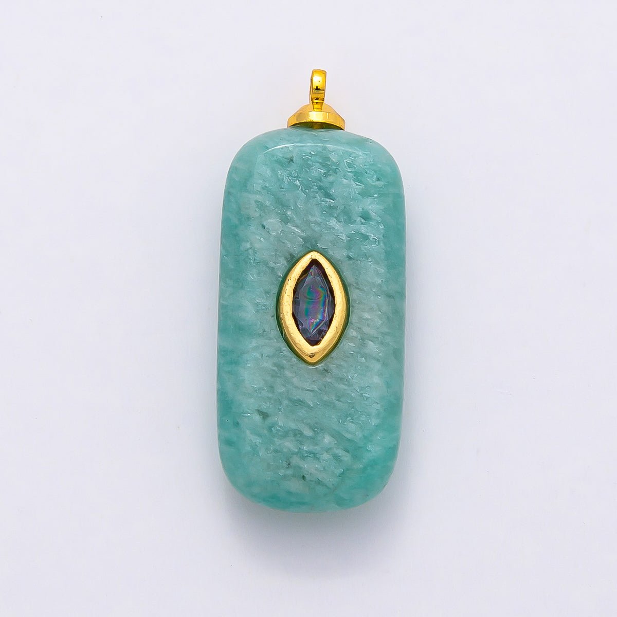 16K Gold Filled 30mm Multicolor CZ Embedded Gemstone Rectangular Pendant | Charms-00826 ~ Charms-00833