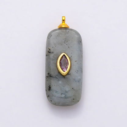 16K Gold Filled 30mm Multicolor CZ Embedded Gemstone Rectangular Pendant | Charms-00826 ~ Charms-00833