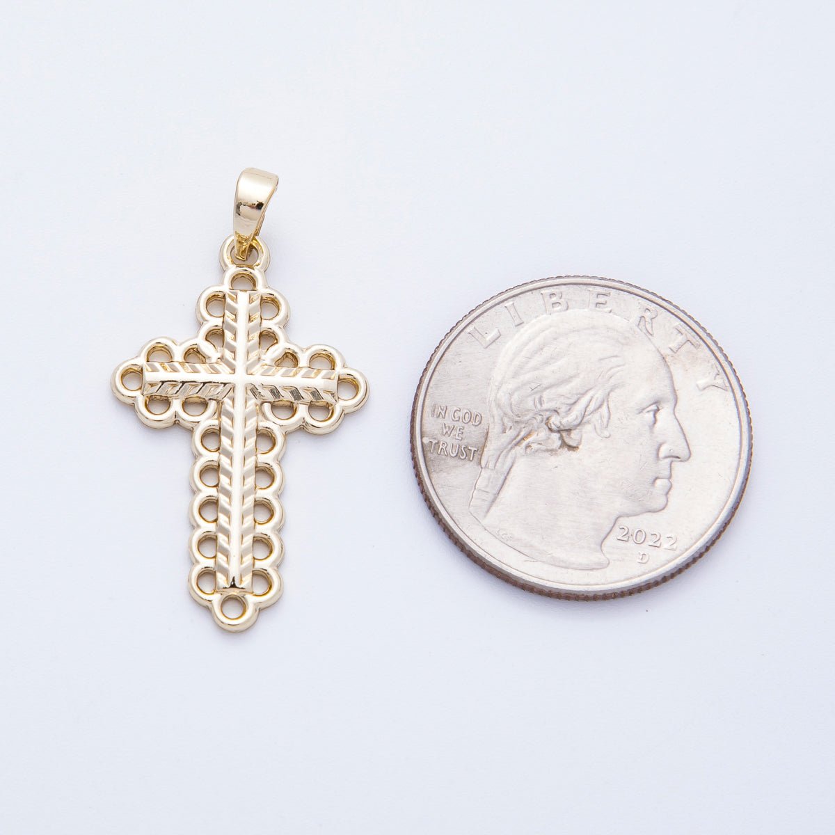 16K Gold Filled 30mm Open Edged Round Geometric Religious Cross Pendant | Charms-00215