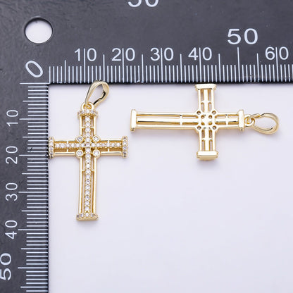 16K Gold Filled 32mm Micro Paved CZ Lined Religious Cross Pendant | Charms-01399