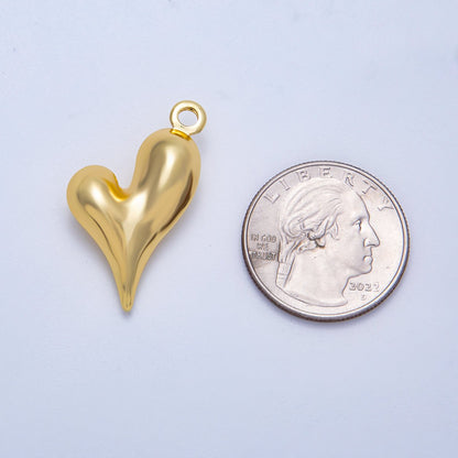 16K Gold Filled 32mm Minimalist Molten Heart 3D Multidimensional Charm in Gold &amp; Silver | Charms-00617 Charms-00618